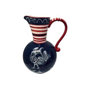 Centrum Americana Roosters  Pitcher 4 Quarts Blue Red White 12 " x 10"